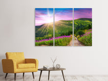 Laden Sie das Bild in den Galerie-Viewer, Leinwandbild 3-teilig Eine Sommerlandschaft bei Sonnenaufgang