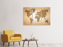Laden Sie das Bild in den Galerie-Viewer, Leinwandbild 3-teilig Karte der Welt in Vintage