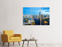 Laden Sie das Bild in den Galerie-Viewer, Leinwandbild 3-teilig Skyline Bangkok in der Abenddämmerung