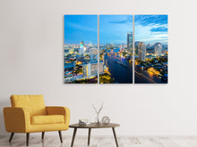 Laden Sie das Bild in den Galerie-Viewer, Leinwandbild 3-teilig Skyline Bangkok in der Abenddämmerung