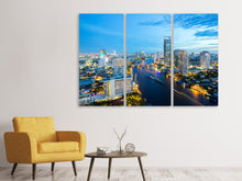 Laden Sie das Bild in den Galerie-Viewer, Leinwandbild 3-teilig Skyline Bangkok in der Abenddämmerung