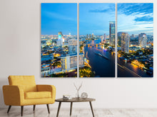 Laden Sie das Bild in den Galerie-Viewer, Leinwandbild 3-teilig Skyline Bangkok in der Abenddämmerung
