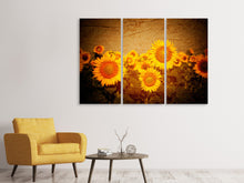 Laden Sie das Bild in den Galerie-Viewer, Leinwandbild 3-teilig Retro-Sonnenblumen