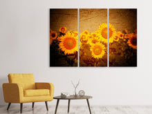 Laden Sie das Bild in den Galerie-Viewer, Leinwandbild 3-teilig Retro-Sonnenblumen