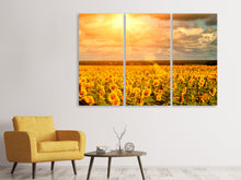 Laden Sie das Bild in den Galerie-Viewer, Leinwandbild 3-teilig Goldenes Licht für Sonnenblumen