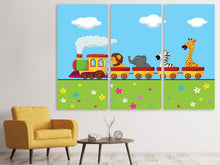 Laden Sie das Bild in den Galerie-Viewer, Leinwandbild 3-teilig Tierische Eisenbahn