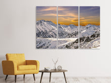 Laden Sie das Bild in den Galerie-Viewer, Leinwandbild 3-teilig Sonnenuntergang in den Bergen