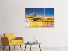 Laden Sie das Bild in den Galerie-Viewer, Leinwandbild 3-teilig Brooklyn Bridge bei Nacht