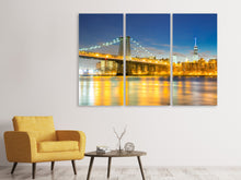 Laden Sie das Bild in den Galerie-Viewer, Leinwandbild 3-teilig Brooklyn Bridge bei Nacht