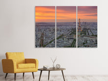 Laden Sie das Bild in den Galerie-Viewer, Leinwandbild 3-teilig Skyline Paris bei Sonnenuntergang