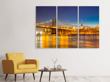 Laden Sie das Bild in den Galerie-Viewer, Leinwandbild 3-teilig Skyline NY Williamsburg Bridge