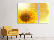Laden Sie das Bild in den Galerie-Viewer, Leinwandbild 3-teilig Sonnenblume im Morgentau