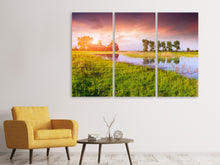 Laden Sie das Bild in den Galerie-Viewer, Leinwandbild 3-teilig Sonnenuntergang am See