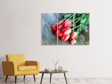 Laden Sie das Bild in den Galerie-Viewer, Leinwandbild 3-teilig Der rote Tulpenstrauss