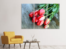 Laden Sie das Bild in den Galerie-Viewer, Leinwandbild 3-teilig Der rote Tulpenstrauss