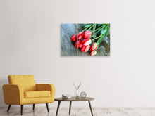 Laden Sie das Bild in den Galerie-Viewer, Leinwandbild 3-teilig Der rote Tulpenstrauss