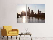 Laden Sie das Bild in den Galerie-Viewer, Leinwandbild 3-teilig Skyline Sonnenaufgang bei Frankfurt am Main