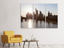 Laden Sie das Bild in den Galerie-Viewer, Leinwandbild 3-teilig Skyline Sonnenaufgang bei Frankfurt am Main