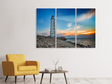 Laden Sie das Bild in den Galerie-Viewer, Leinwandbild 3-teilig Sonnenuntergang am Leuchtturm