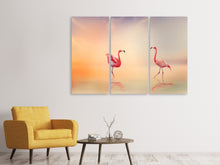 Laden Sie das Bild in den Galerie-Viewer, Leinwandbild 3-teilig Romantische Flamingos