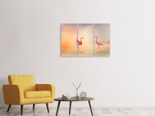 Laden Sie das Bild in den Galerie-Viewer, Leinwandbild 3-teilig Romantische Flamingos