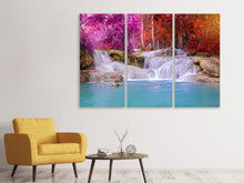 Laden Sie das Bild in den Galerie-Viewer, Leinwandbild 3-teilig Paradiesischer Wasserfall