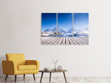 Laden Sie das Bild in den Galerie-Viewer, Leinwandbild 3-teilig Sonnenterrasse am Schweizer Bergsee