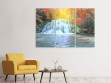 Laden Sie das Bild in den Galerie-Viewer, Leinwandbild 3-teilig Wasserfall im Licht