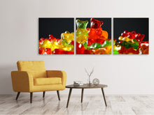 Laden Sie das Bild in den Galerie-Viewer, Panorama Leinwandbild 3-teilig Bunte Gummibärchen