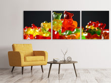 Laden Sie das Bild in den Galerie-Viewer, Panorama Leinwandbild 3-teilig Bunte Gummibärchen