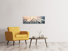 Laden Sie das Bild in den Galerie-Viewer, Panorama Leinwandbild 3-teilig Romantischer Holzsteg
