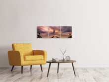 Laden Sie das Bild in den Galerie-Viewer, Panorama Leinwandbild 3-teilig Spektakulärer Sonnenuntergang auf der Brücke