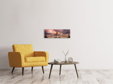 Laden Sie das Bild in den Galerie-Viewer, Panorama Leinwandbild 3-teilig Spektakulärer Sonnenuntergang auf der Brücke