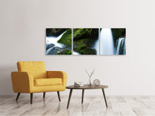 Laden Sie das Bild in den Galerie-Viewer, Panorama Leinwandbild 3-teilig Wilder Wasserfall
