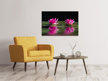 Laden Sie das Bild in den Galerie-Viewer, Leinwandbild Seerosen Duo in pink
