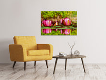Laden Sie das Bild in den Galerie-Viewer, Leinwandbild Rotes Seerosen Trio