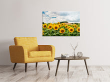 Laden Sie das Bild in den Galerie-Viewer, Leinwandbild Landschaft mit Sonnenblumen