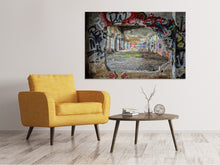 Laden Sie das Bild in den Galerie-Viewer, Leinwandbild Graffiti in alter Lagerhalle