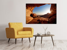Laden Sie das Bild in den Galerie-Viewer, Leinwandbild Sonnenuntergang vor der Höhle