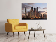 Laden Sie das Bild in den Galerie-Viewer, Leinwandbild Skyline Dubai bei Sonnenuntergang