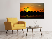 Laden Sie das Bild in den Galerie-Viewer, Leinwandbild Safarietiere bei Sonnenuntergang