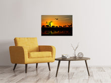 Laden Sie das Bild in den Galerie-Viewer, Leinwandbild Safarietiere bei Sonnenuntergang