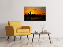 Laden Sie das Bild in den Galerie-Viewer, Leinwandbild Safarietiere bei Sonnenuntergang