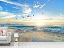 Laden Sie das Bild in den Galerie-Viewer, Fototapete Die Möwen und das Meer bei Sonnenaufgang