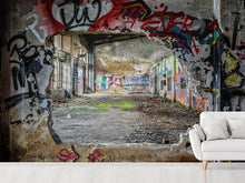 Laden Sie das Bild in den Galerie-Viewer, Fototapete Graffiti in alter Lagerhalle