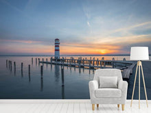 Laden Sie das Bild in den Galerie-Viewer, Fototapete Leuchtturm im Sonnenuntergang