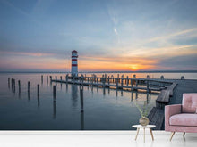 Laden Sie das Bild in den Galerie-Viewer, Fototapete Leuchtturm im Sonnenuntergang