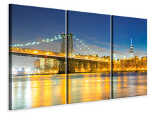 Laden Sie das Bild in den Galerie-Viewer, Leinwandbild 3-teilig Brooklyn Bridge bei Nacht