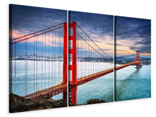 Laden Sie das Bild in den Galerie-Viewer, Leinwandbild 3-teilig Der Golden Gate Bridge bei Sonnenuntergang