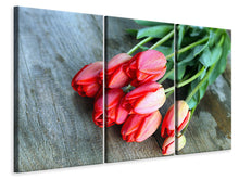 Laden Sie das Bild in den Galerie-Viewer, Leinwandbild 3-teilig Der rote Tulpenstrauss
